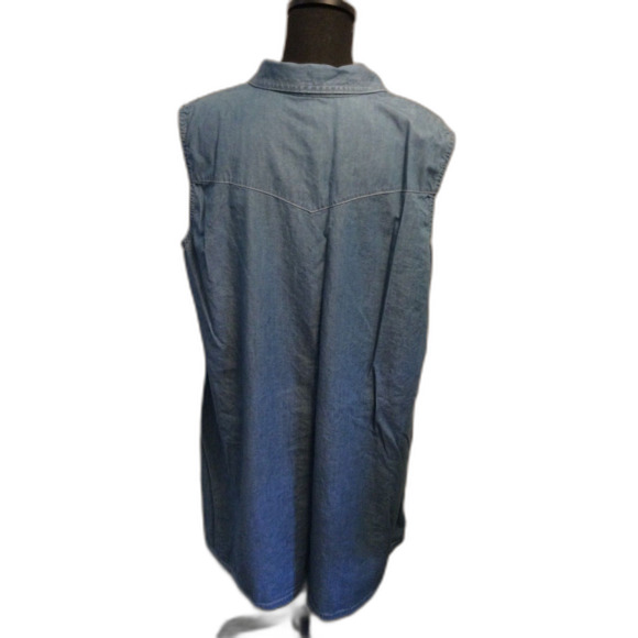 Western Bit & Bridle Denim Plus Sleeveless Dress 1X chambray Collared button Up - Picture 2 of 4